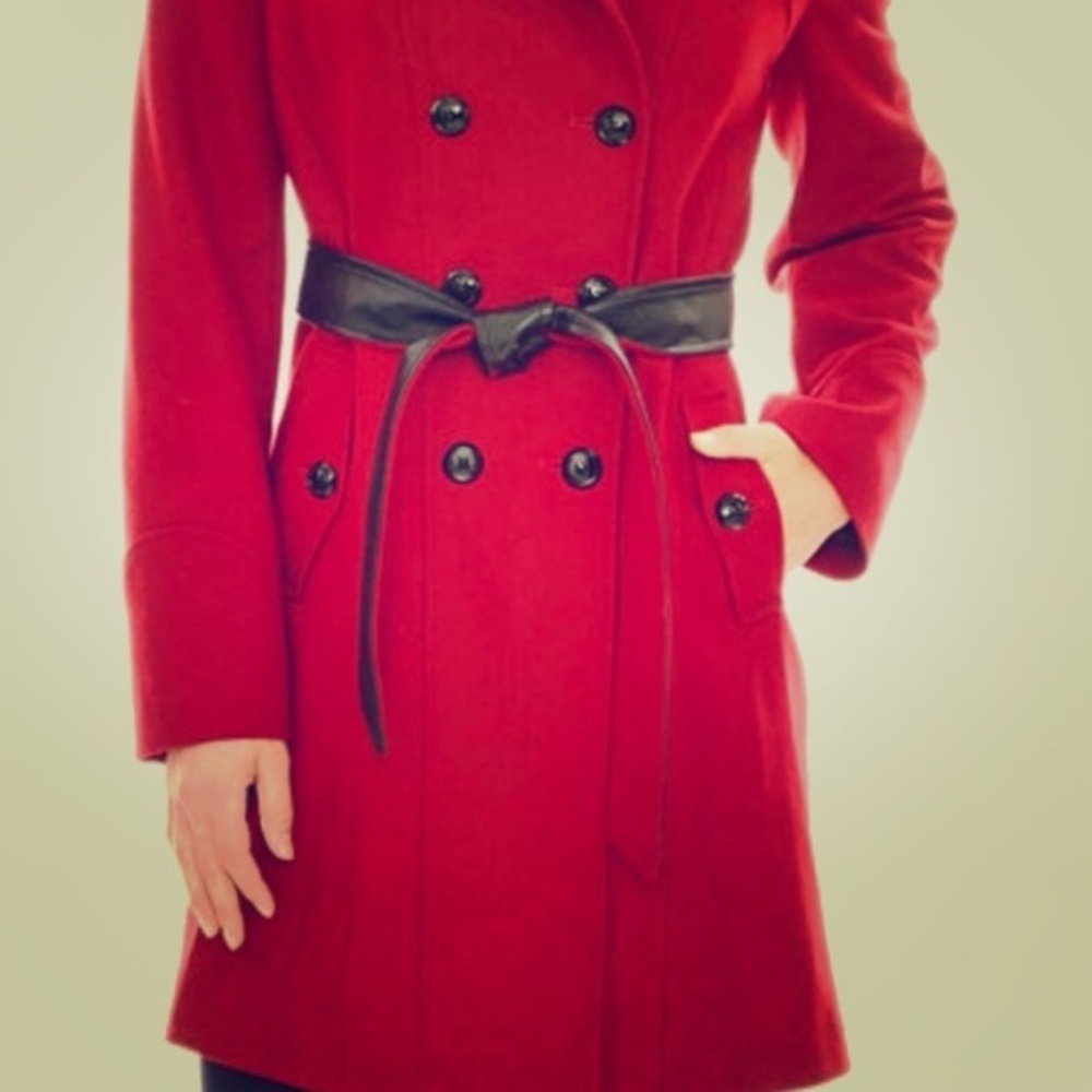 a.n.a Red Wool Blend Double Breasted Coat